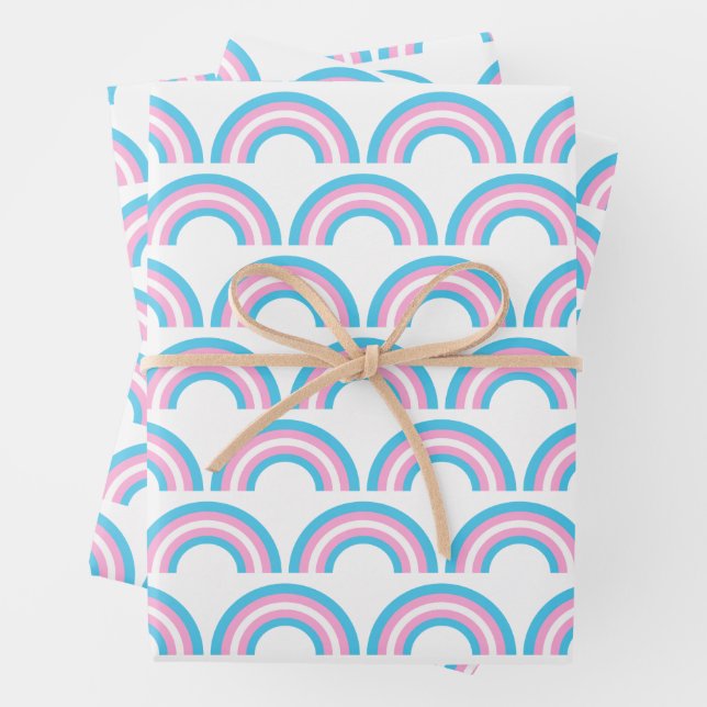 Transgender Rainbow Pride Flag Pattern Wrapping Paper Sheets (In situ)