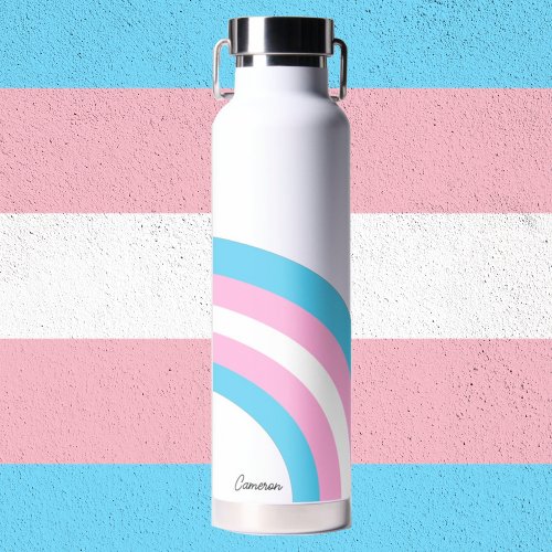 Transgender Rainbow Pride Flag Personalized Name Water Bottle