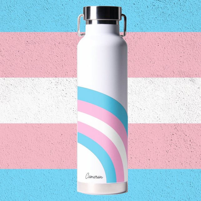 Transgender Rainbow Pride Flag Personalized Name Water Bottle (Creator Uploaded)