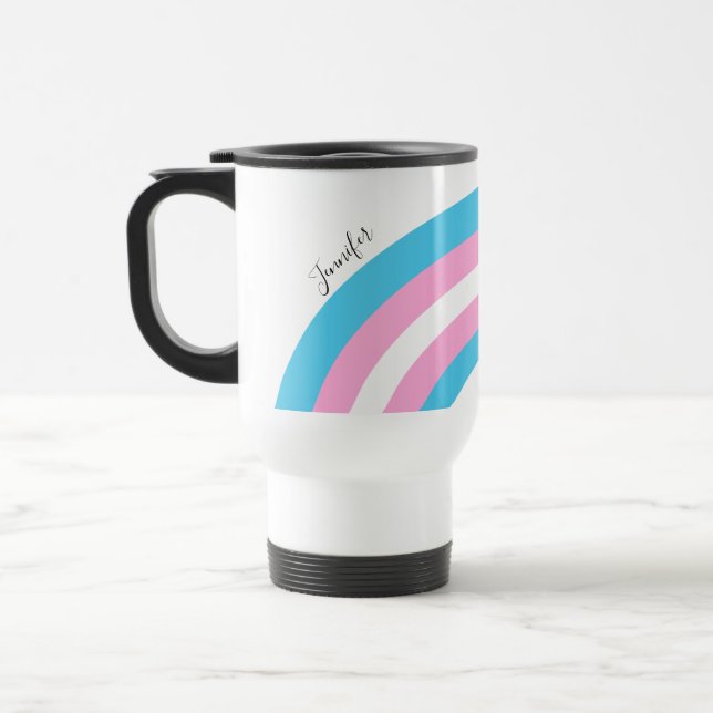Transgender Rainbow Pride Flag Personalized Travel Mug (Left)