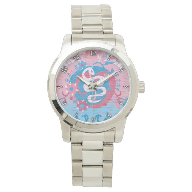 Transgender Snake Damask - Trans Pride Flag Colors Watch (Front)