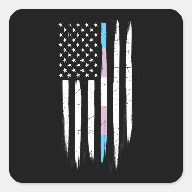 Transgender Thin Line American Flag Square Sticker (Front)