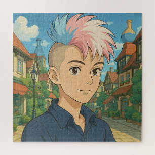 Transgender with Mohawk Anime Person LGBTQIA+ Jigsaw Puzzle