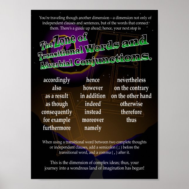 Transitional Words and Adverbial Conjunctions Poster (Front)