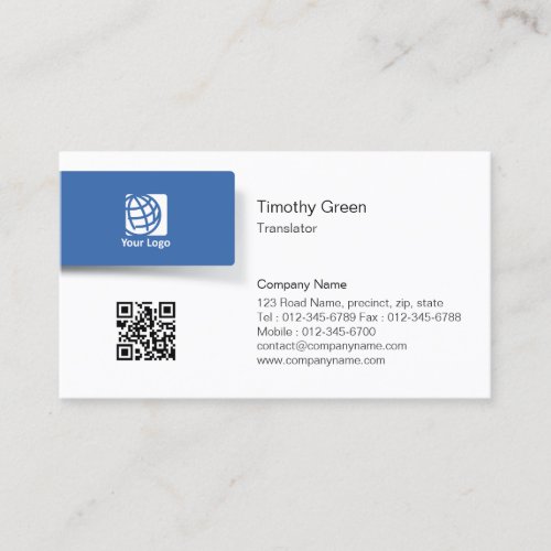 Translator Blue Tab Logo Simple Business Card