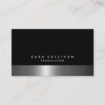 Translator Bold Dark Chrome Silver Services Business Card by businesscardsstore at Zazzle