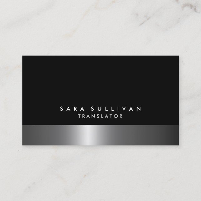 Translator Bold Dark Chrome Silver Services Business Card (Front)