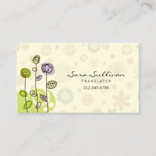 Customizable Translator Business Card Doodle Line Flowers
