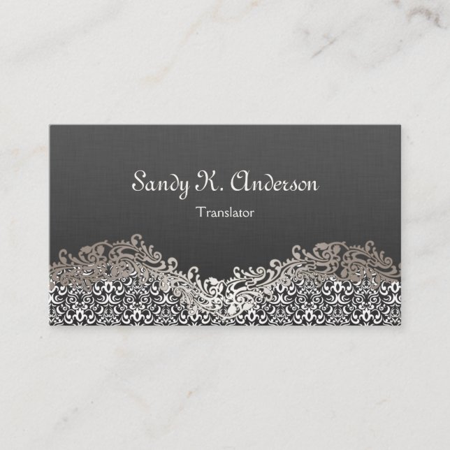 Translator - Elegant Damask Lace Business Card (Front)