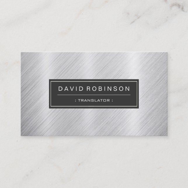 Translator - Modern Brushed Metal Look Business Card (Front)