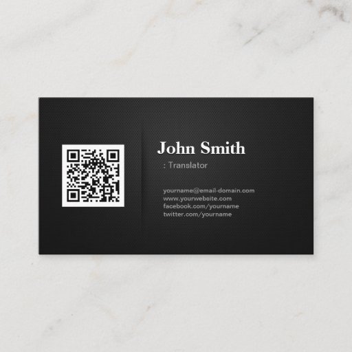 Customizable Translator - Premium Black QR Code Business Card Templates