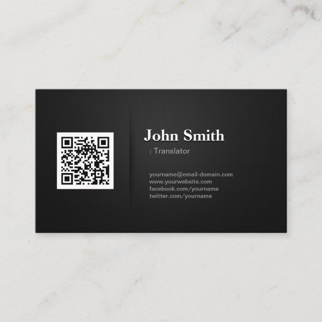 Translator - Premium Black QR Code Business Card (Front)