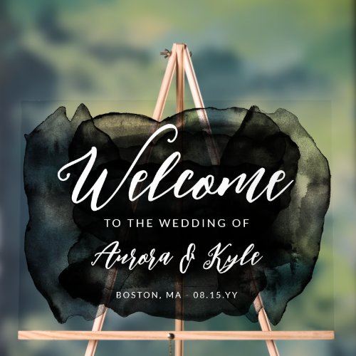 Translucent Black Watercolor Wedding Welcome Acrylic Sign