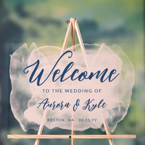 Translucent Blue Blush Watercolor Wedding Welcome Acrylic Sign