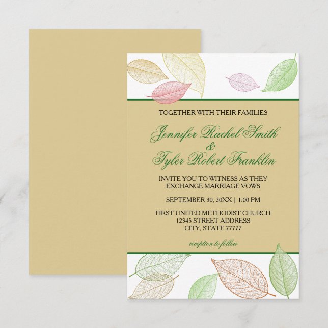 Translucent Fall Leaves - 3X5 Wedding Invitation (Front/Back)