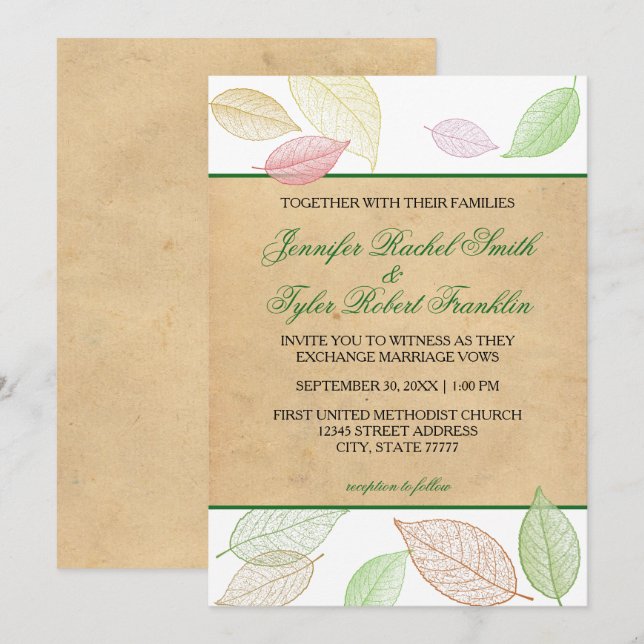 Translucent Fall Leaves - Wedding Invitation (Front/Back)