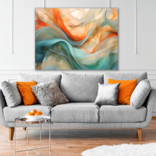 Translucent Flow: Abstract in Orange, Taupe, Teal Canvas Print