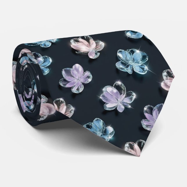 Translucent Glass Floral Pattern Neck Tie (Rolled)