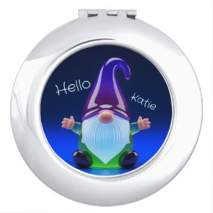 Translucent Glass Gnome Figurine with Custom Name Compact Mirror
