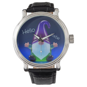 Translucent Glass Gnome Figurine with Custom Name Watch