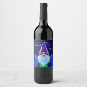Translucent Glass Gnome Figurine with Custom Name Wine Label