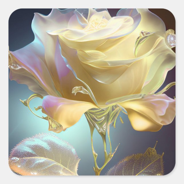 Translucent Glass Rose - Yellow Square Sticker (Front)