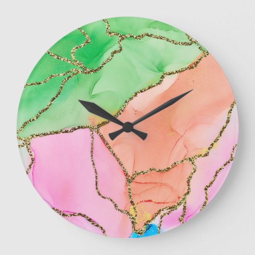 Translucent Hues Abstract Fluid Art Large Clock