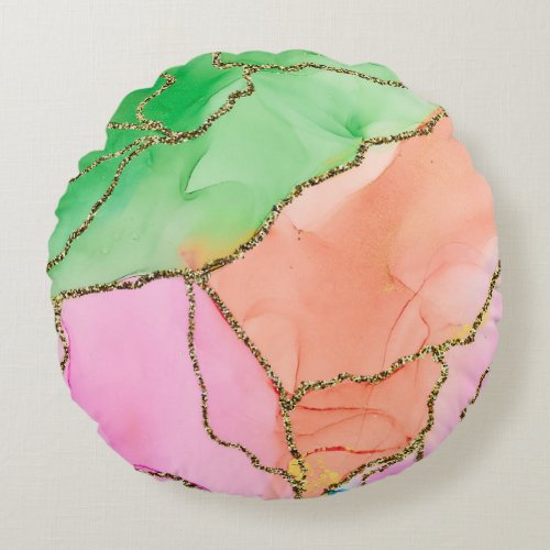 Translucent Hues Abstract Fluid Art Round Pillow