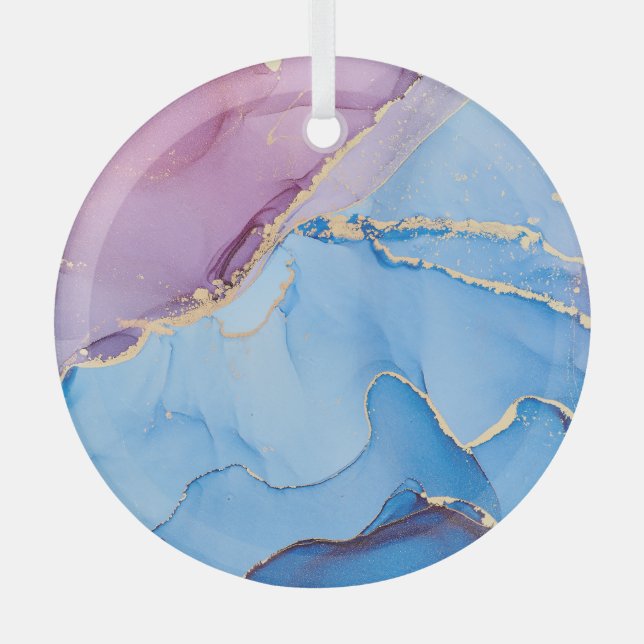 Translucent Hues Fluid: Alcohol Ink Abstract Glass Ornament (Front)
