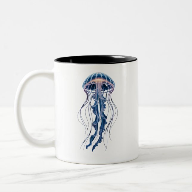 Translucent Jellyfish Ocean Design Two-Tone Coffee Mug (Left)
