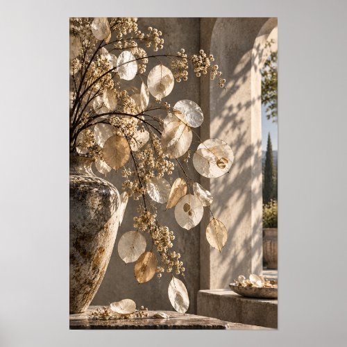 Translucent Lunaria Seed Pods in Warm Sunlight Bot Poster