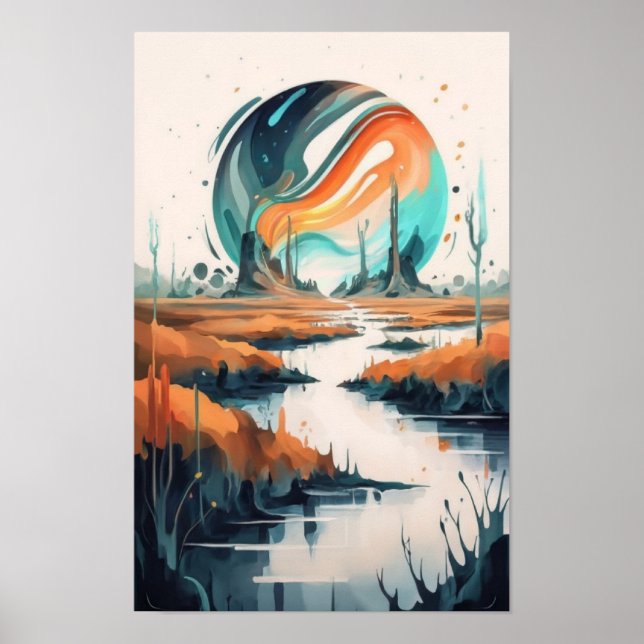 Translucent Marshscape: Futuristic Watercolor Pain Poster (Front)
