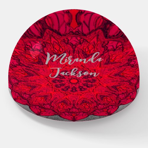 Translucent Red Ruby Design on Rock Wall With Name Paperweight