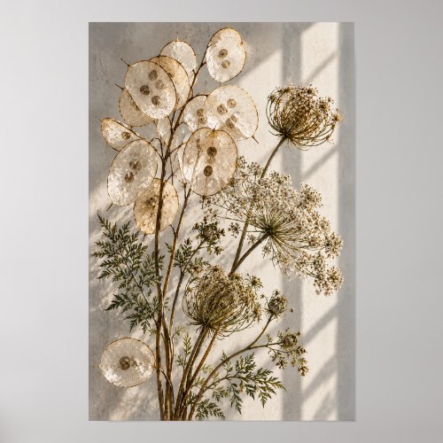 Translucent Seed Pods and Dried Wildflowers Botani Poster