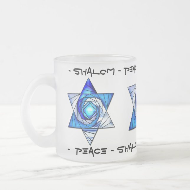 Translucent Stained Glass Star of David Frosted Glass Coffee Mug (Left)
