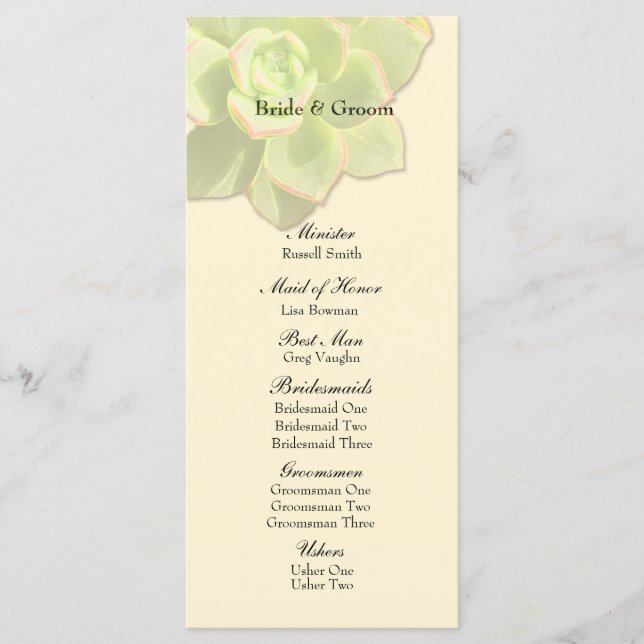 Translucent Succulent Cream Wedding Program (Front)