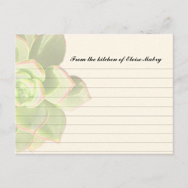 Translucent Succulent Personalized Recipe Cards (Front)