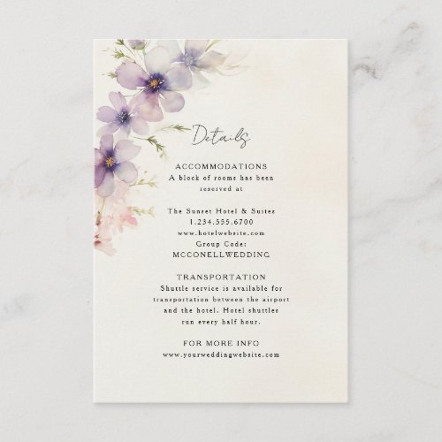 translucent watercolor floral wedding details card