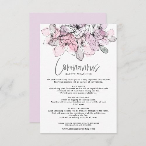 Translucent Watercolor Pink Florals Covid Safety Enclosure Card