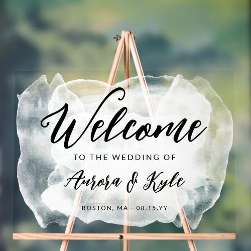 Translucent White Watercolor Wedding Welcome Acrylic Sign