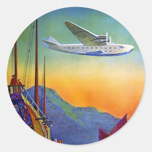 Transpacific Travel Art Round Sticker