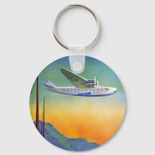 Transpacific Travel Artwork Button Keychain