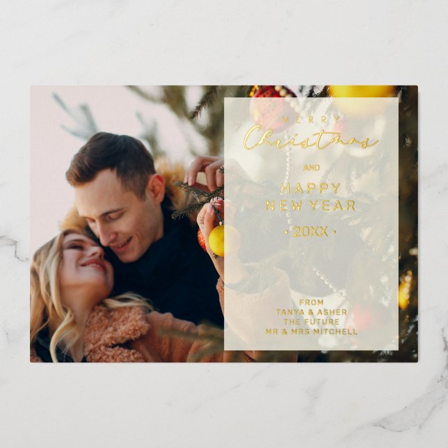 Transparency Overlay Photo Whimsical Merry Xmas Foil Invitation (Front)