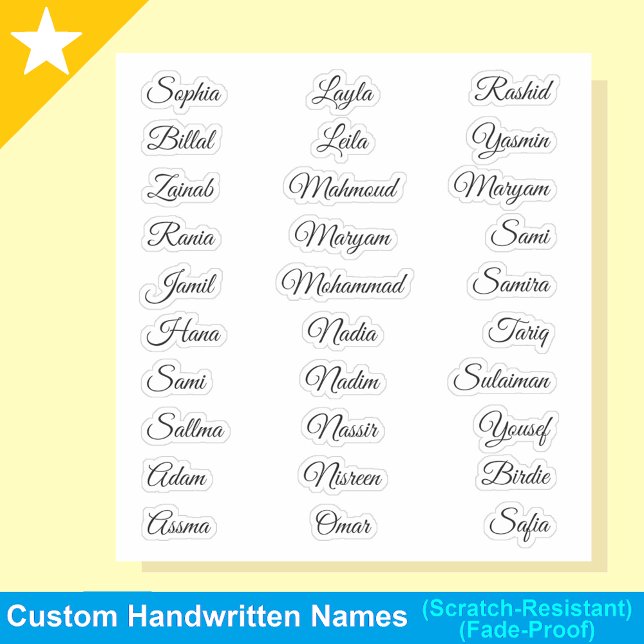 Transparent 30 First Names | Elegant Calligraphy  Sticker (Transparent Stickers
)