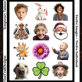 Transparent Background Photo, Selfie, 12 Different Temporary Tattoos