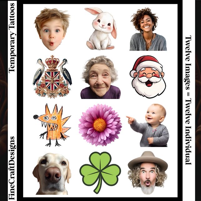 Transparent Background Photo, Selfie, 12 Different Temporary Tattoos (Creator Uploaded)