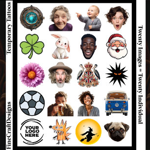 Transparent Background Photo, Selfie, 20 Different Temporary Tattoos