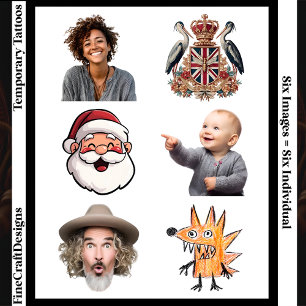 Transparent Background Photo, Selfie, 6 Different Temporary Tattoos