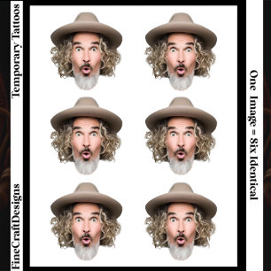 Transparent Background Photo, Selfie, 6 Identical Temporary Tattoos