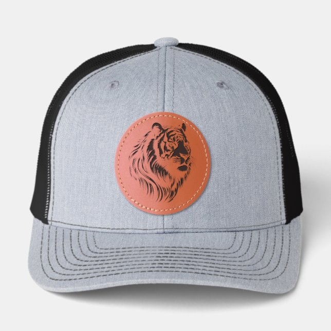 Transparent background tiger face T-Shirt Leather Patch Hat (Front)